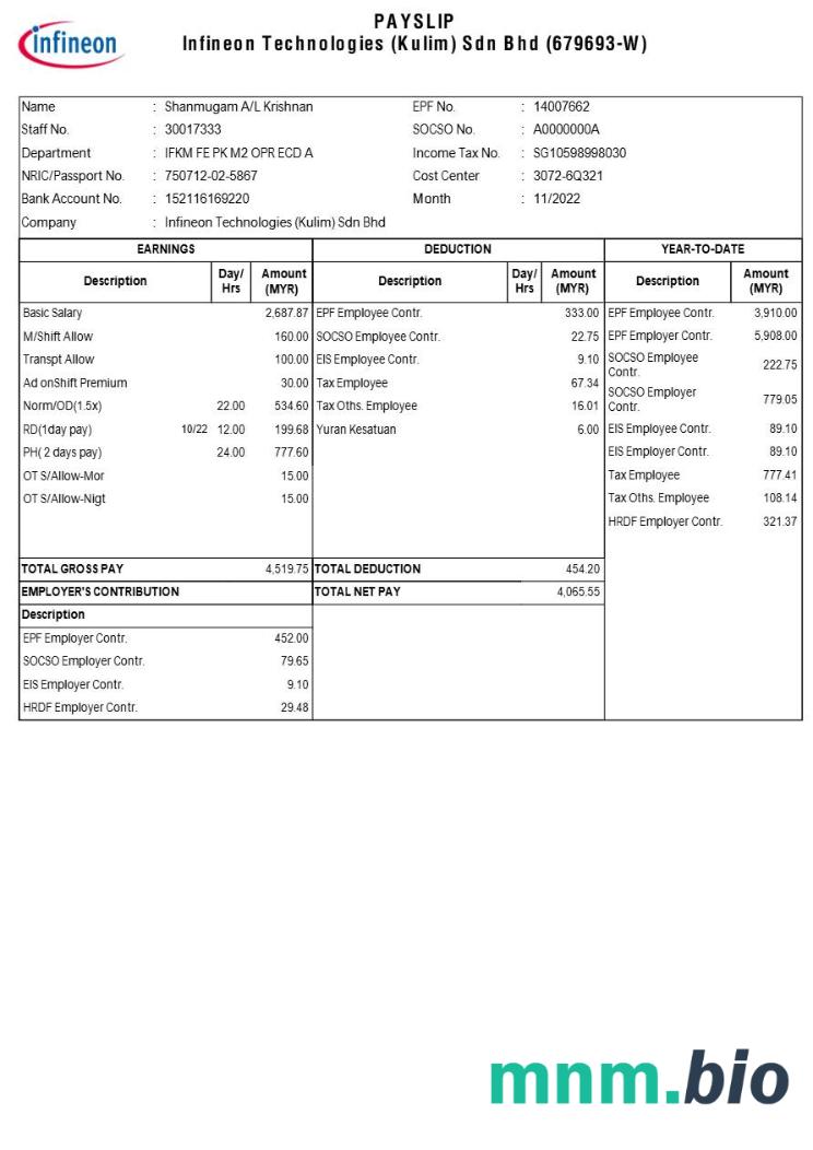 Szablon odcinka wypłaty Infineon Technologies w formatach Word i PDF